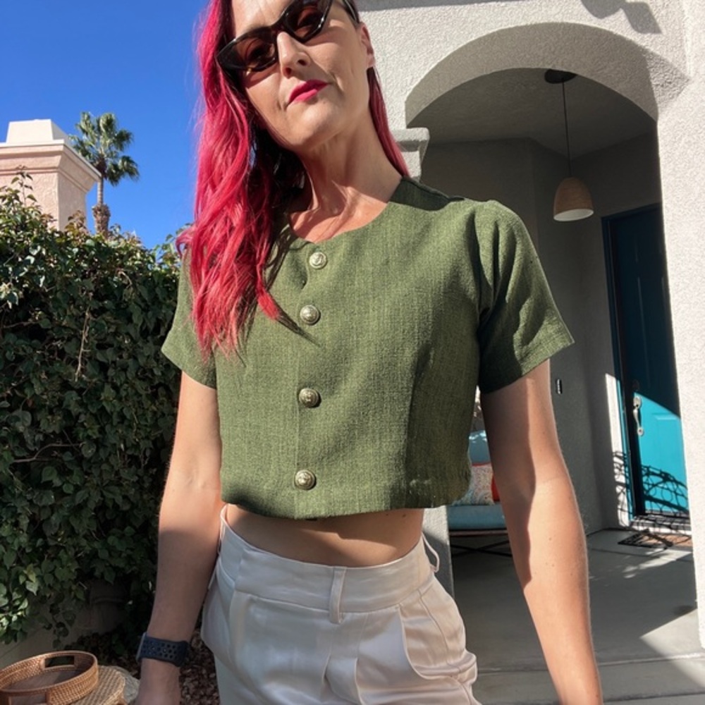 Upcycled cropped blazer gold buttons